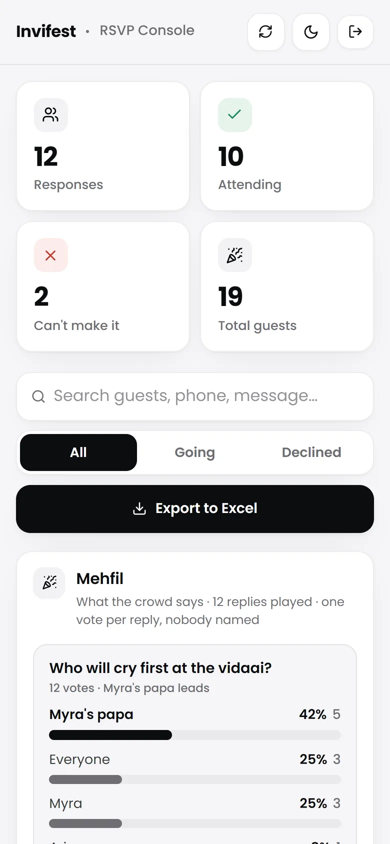 The RSVP console on a phone
